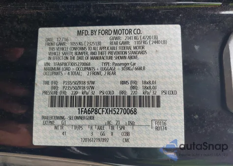 2017 Ford Mustang Gt Premium из США, поврежденный, VIN 1FA6P8CFXH5270068